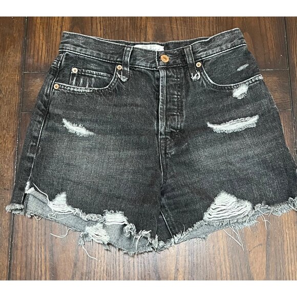 We The Free Pants - We The Free People Jean Shorts Distressed Button Fly Black High Rise Denim 25